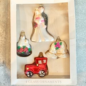 OLD WORLD CHRISTMAS 4 Bridal Wedding Ornament Collection Bride & Groom Glass